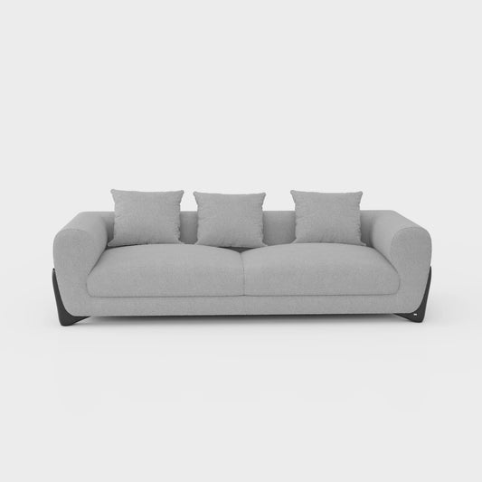 Kaedra three seater grey fabric sofa — curved silhouette, black legs, JOLIN Furniture