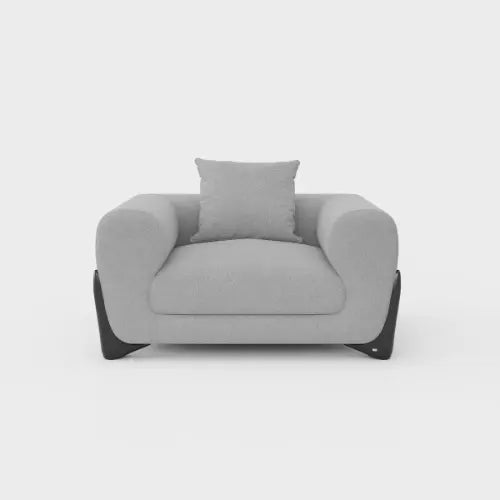 Kaedra one seater grey fabric sofa chair — curved armchair lounge Australia