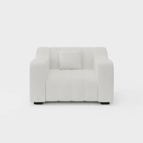 Anella one seater cream fabric sofa chair — luxury accent seating Australia
