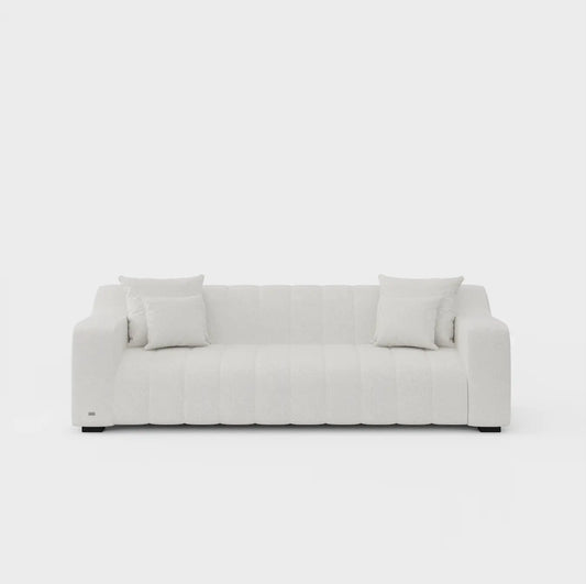 Anella cream three seater sofa — sculptural fabric lounge, JOLIN Furniture Sydney