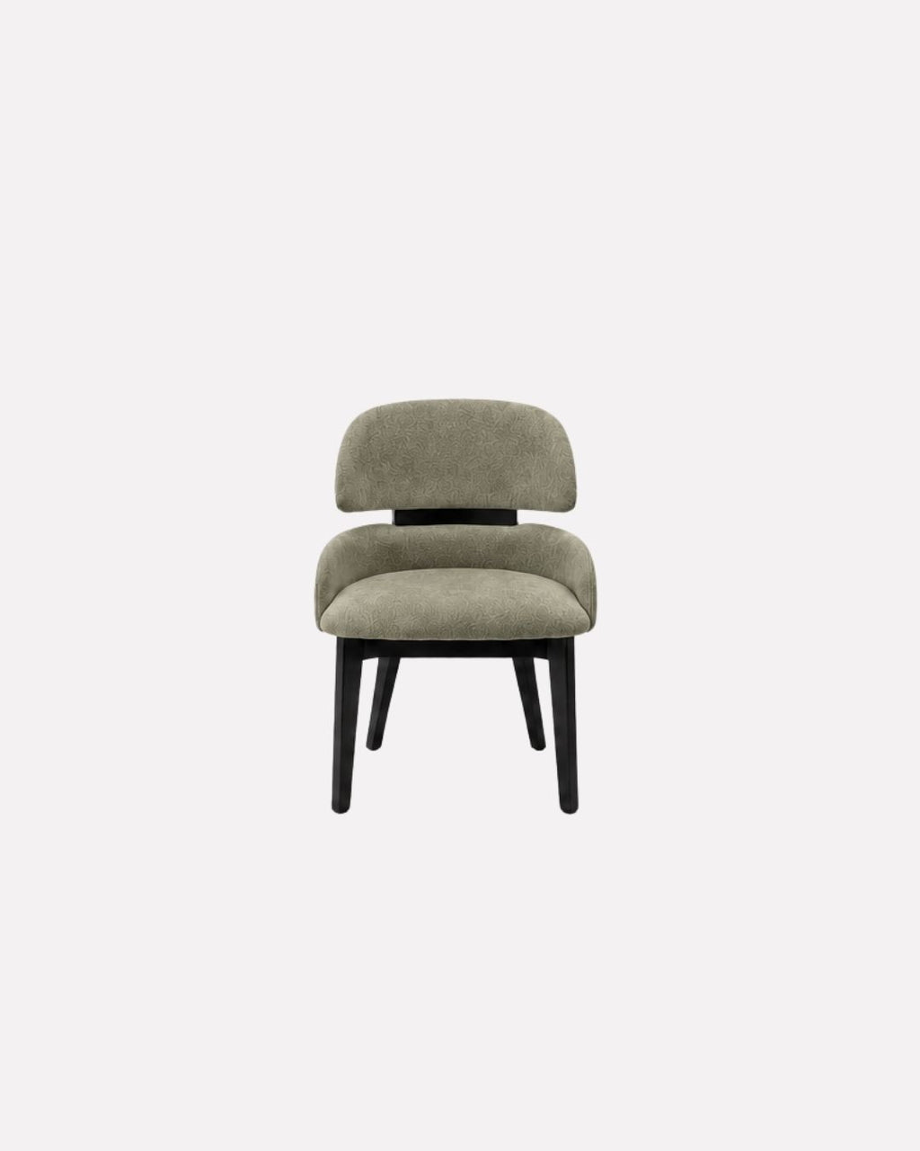 JOLIN Furniture Soleia Chair with wooden legs and upholstered gray fabric, modern lounge seating in a stylish living space.