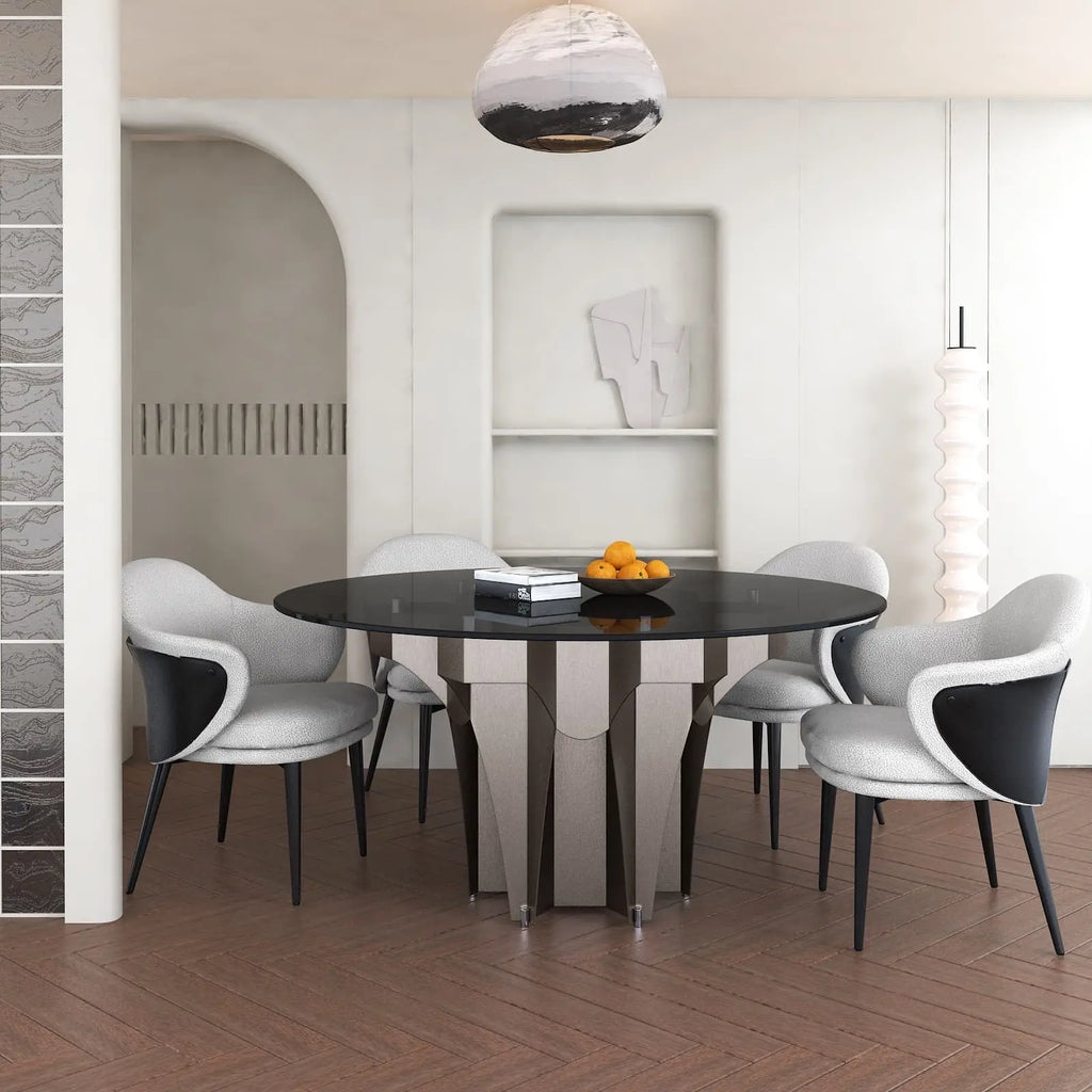 Katniss table angle — cream travertine stone dining table Australia