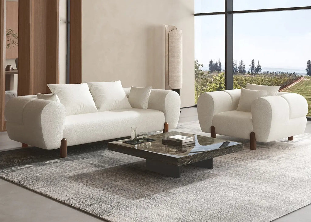 Serenith sofa full view — premium cream fabric three seater lounge JOLIN Furniture