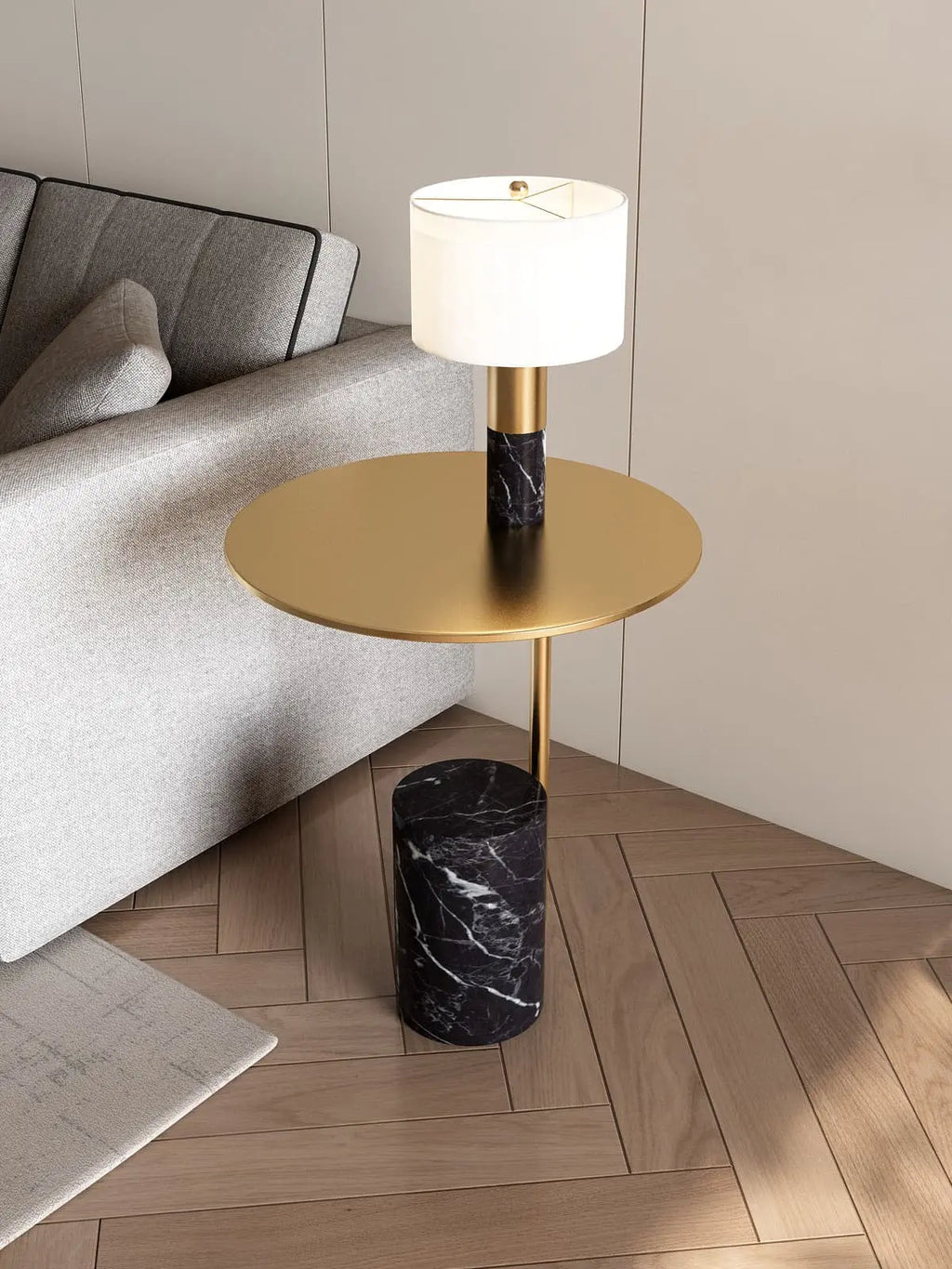 Corvess table styled — travertine side table contemporary interior JOLIN Furniture