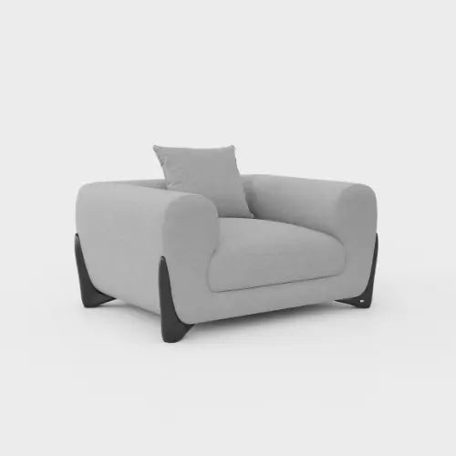 Kaedra one seater grey fabric sofa chair — curved armchair lounge Australia