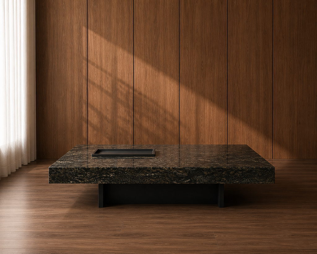Modern Vallora table by JOLIN Furniture with a sleek wooden surface and sturdy metal legs, ideal for dining or workspace.
