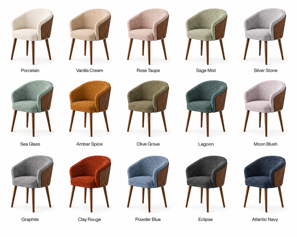 JOLIN Furniture Virelle chair with wooden legs and upholstered gray fabric, showcasing a modern, comfortable seating design.