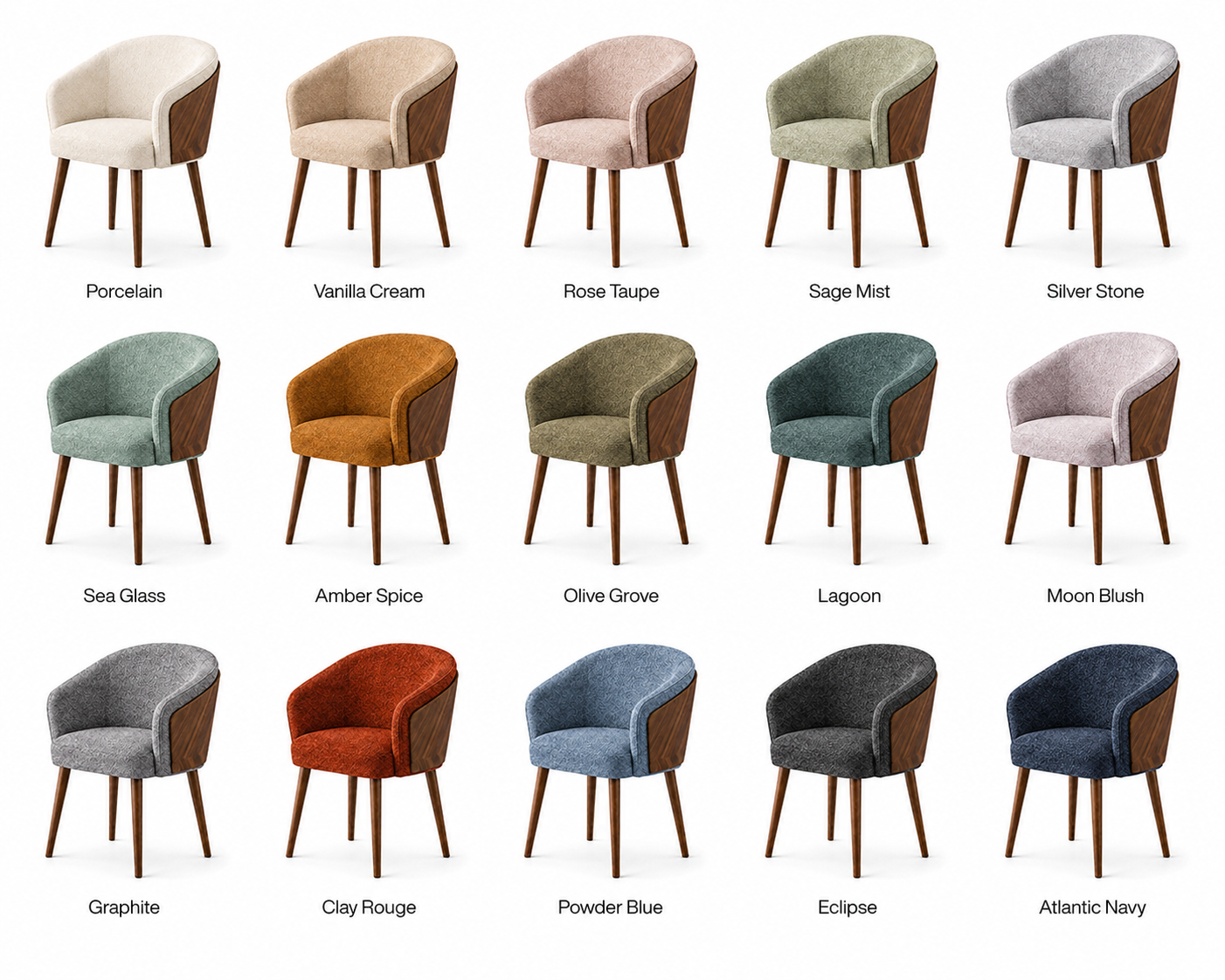 JOLIN Furniture Virelle chair with wooden legs and upholstered gray fabric, showcasing a modern, comfortable seating design.