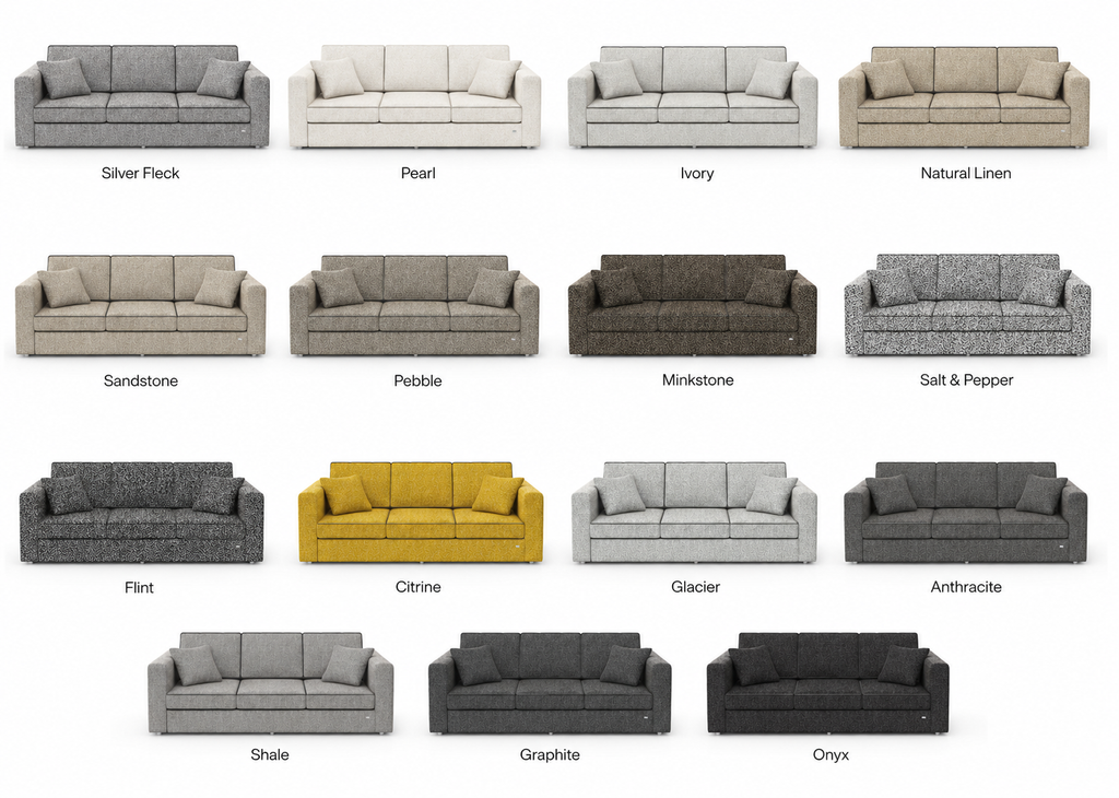 Modern Evaina three-seater sofa by JOLIN Furniture with plush cushions and sleek upholstery in a contemporary living room setting.