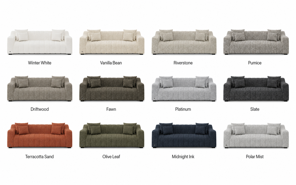 JOLIN Furniture Anella three-seater sofa with plush cushions and modern design in a living room setting