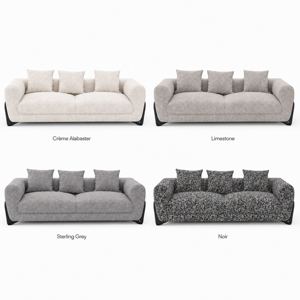 JOLIN Furniture Kaedra three-seater sofa with plush fabric and modern design, shown in a cozy living room setting.