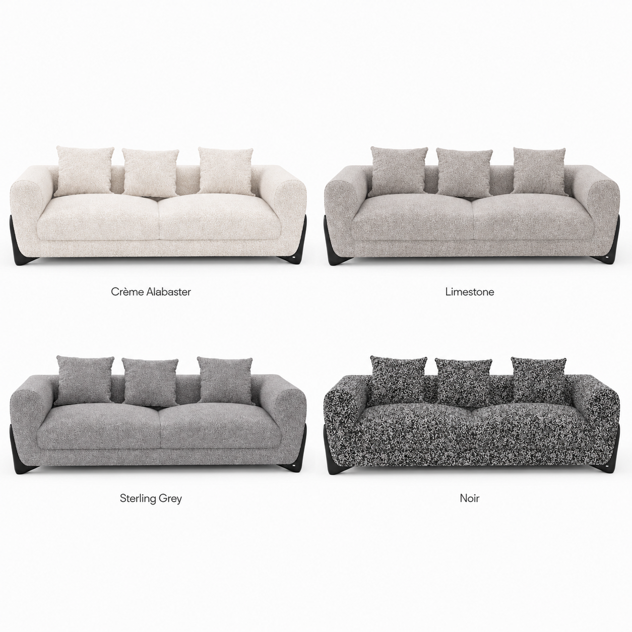 JOLIN Furniture Kaedra three-seater sofa with plush fabric and modern design, shown in a cozy living room setting.