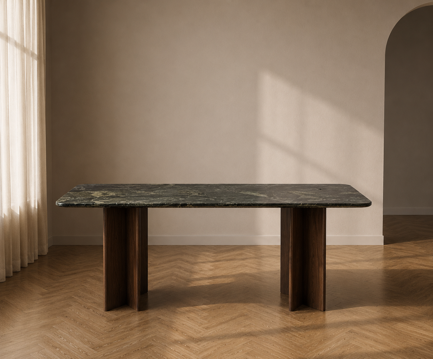 Aureila JOLIN Furniture table with smooth wooden surface and modern design, showcasing a stylish and functional dining or workspace table.