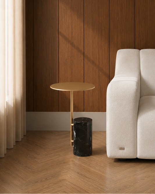 JOLIN Furniture Corvess side table with a sleek wooden top and metal legs, modern design for living room or bedroom decor.