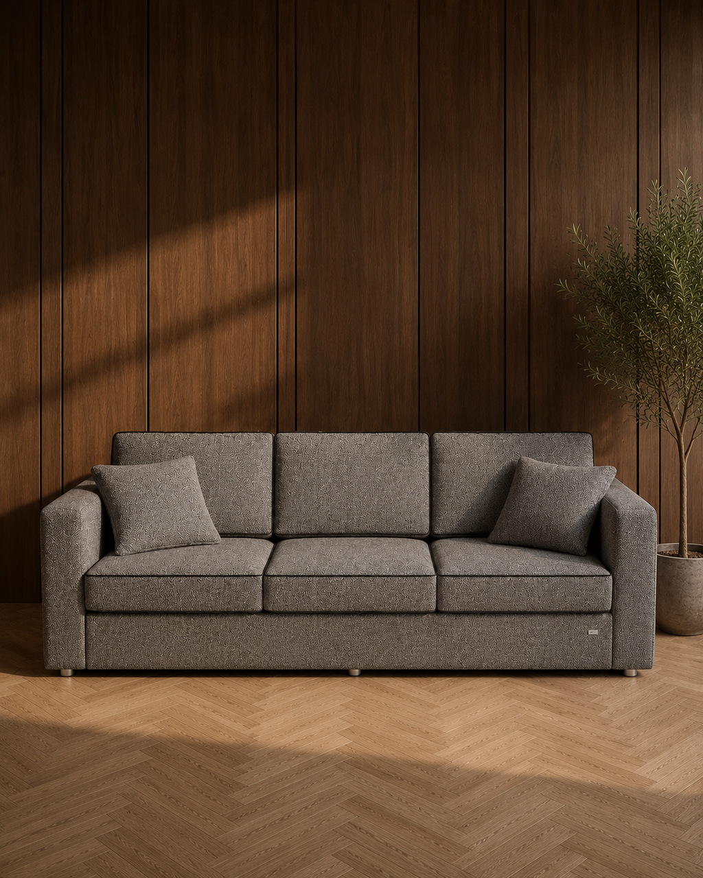 JOLIN Furniture Evaina three-seater sofa with plush cushions and modern design in a cozy living room setting.