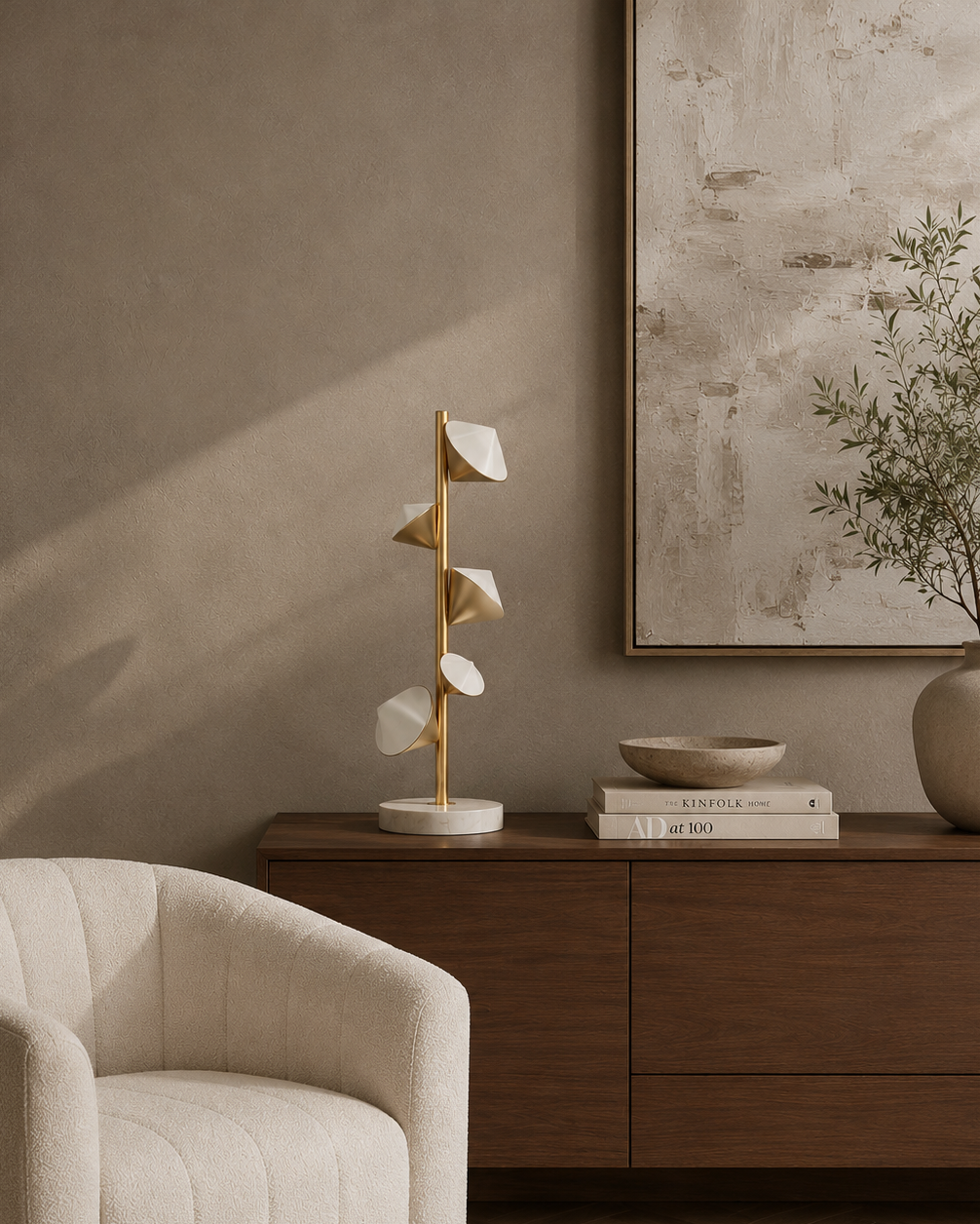 JOLIN Furniture Florielle Lamp with a sleek, modern design featuring a white fabric shade and wooden base.