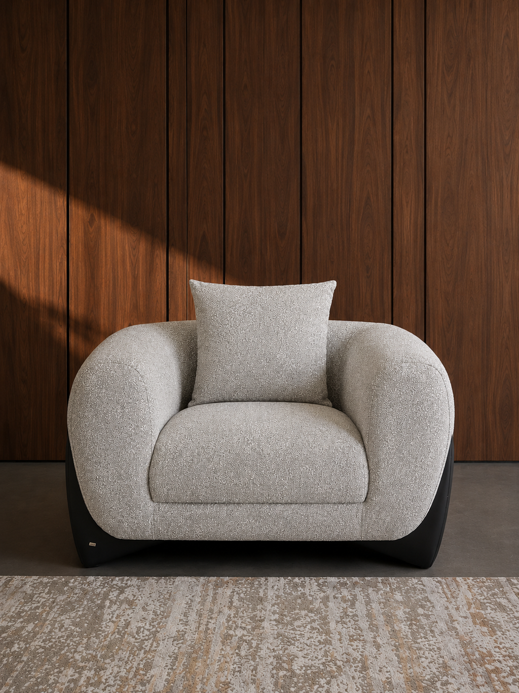 JOLIN Furniture Kaedra one-seater sofa with sleek design and plush fabric, shown in a modern living room setting.