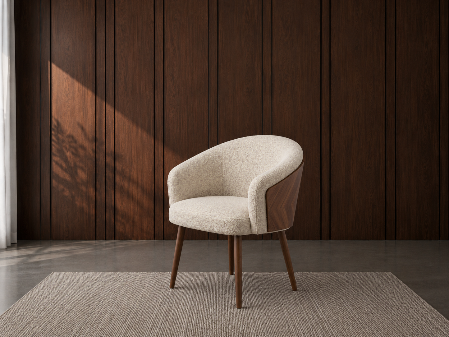 Virelle Chair by JOLIN Furniture featuring a modern design with wooden legs and a upholstered fabric seat in neutral tones.