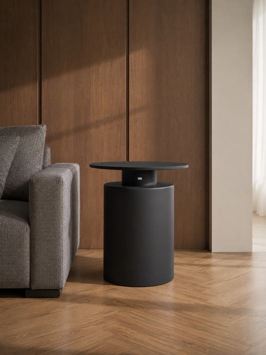 JOLIN Furniture Orvian side table with a sleek wooden top and metal legs, modern design perfect for living room decor.
