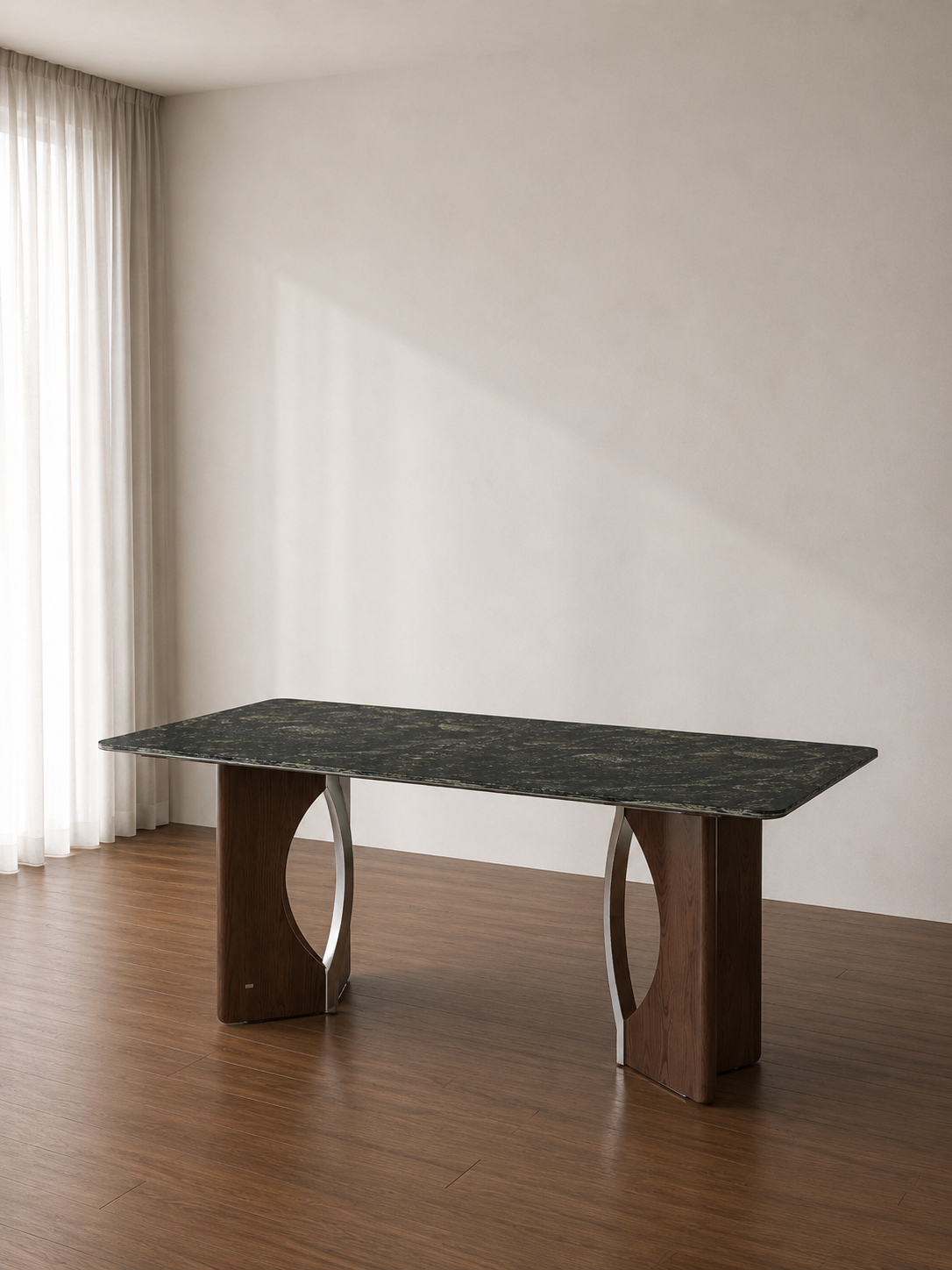 Modern Thalira table by JOLIN Furniture with a sleek wooden top and minimalist design, perfect for contemporary dining or workspace.