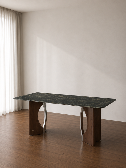 Modern Thalira table by JOLIN Furniture with a sleek wooden top and minimalist design, perfect for contemporary dining or workspace.