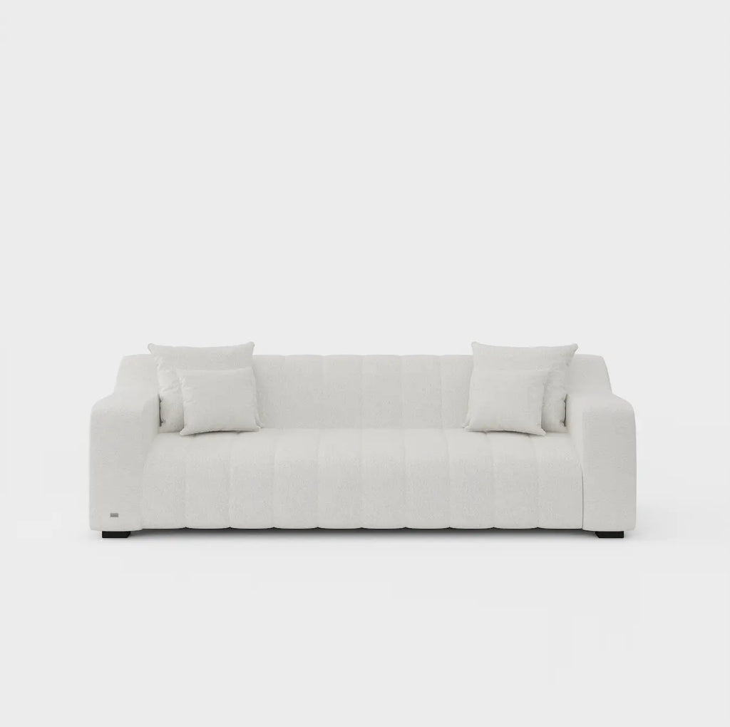 Anella cream three seater sofa — sculptural fabric lounge, JOLIN Furniture Sydney