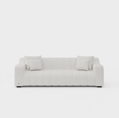 Anella cream three seater sofa — sculptural fabric lounge, JOLIN Furniture Sydney