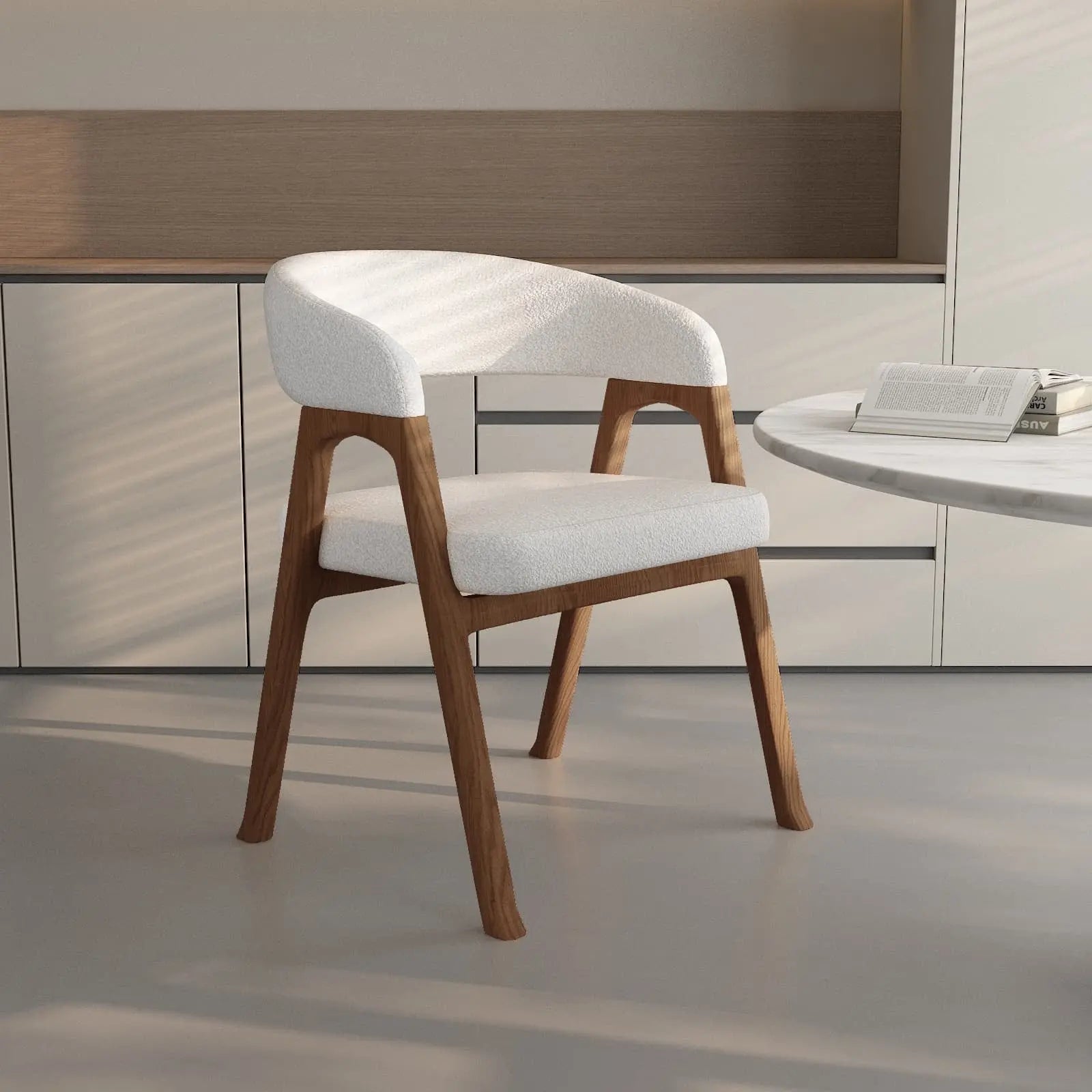 Astrielle chair lifestyle — bouclé upholstered armchair contemporary interior